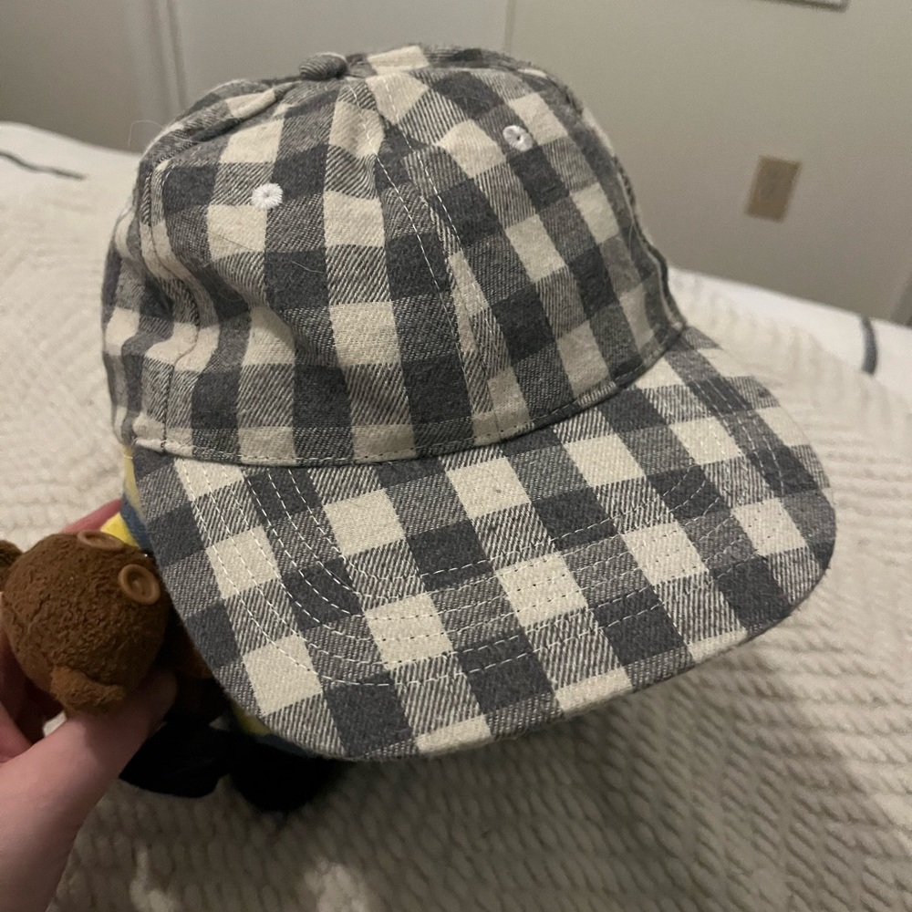 Grey and White Gingham baseball hat